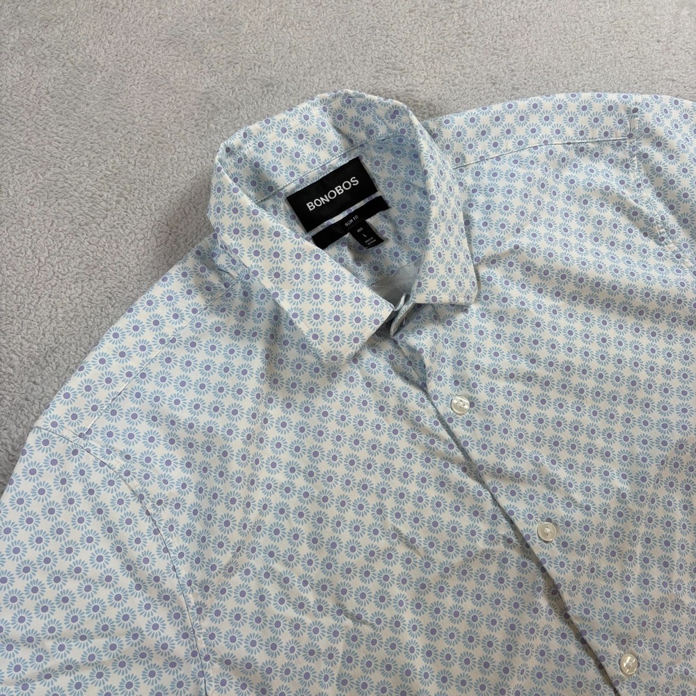 Bonobos Shirt Mens Large Reg White Multi Floral Geometric Slim Fit Button Up‎